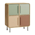 **Moderne houten kast met vier gekleurde deuren**