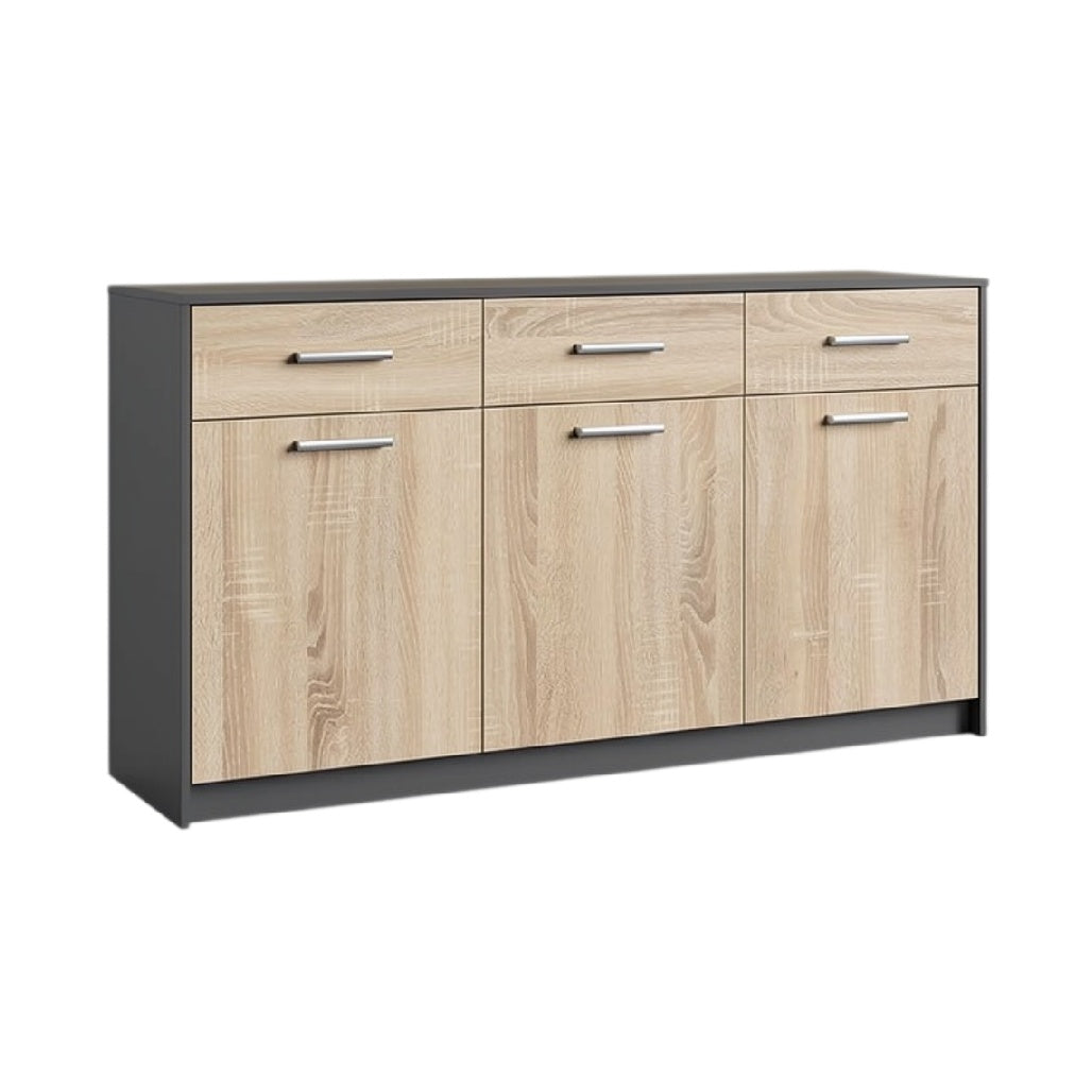**Moderne Dressoir met Houten Fronten en Stalen Handgrepen**